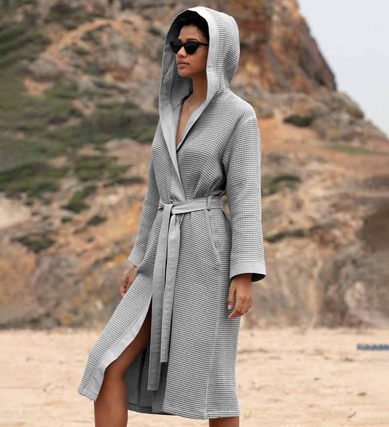 Women's Hooded Turkish Cotton Waffle Robe-8