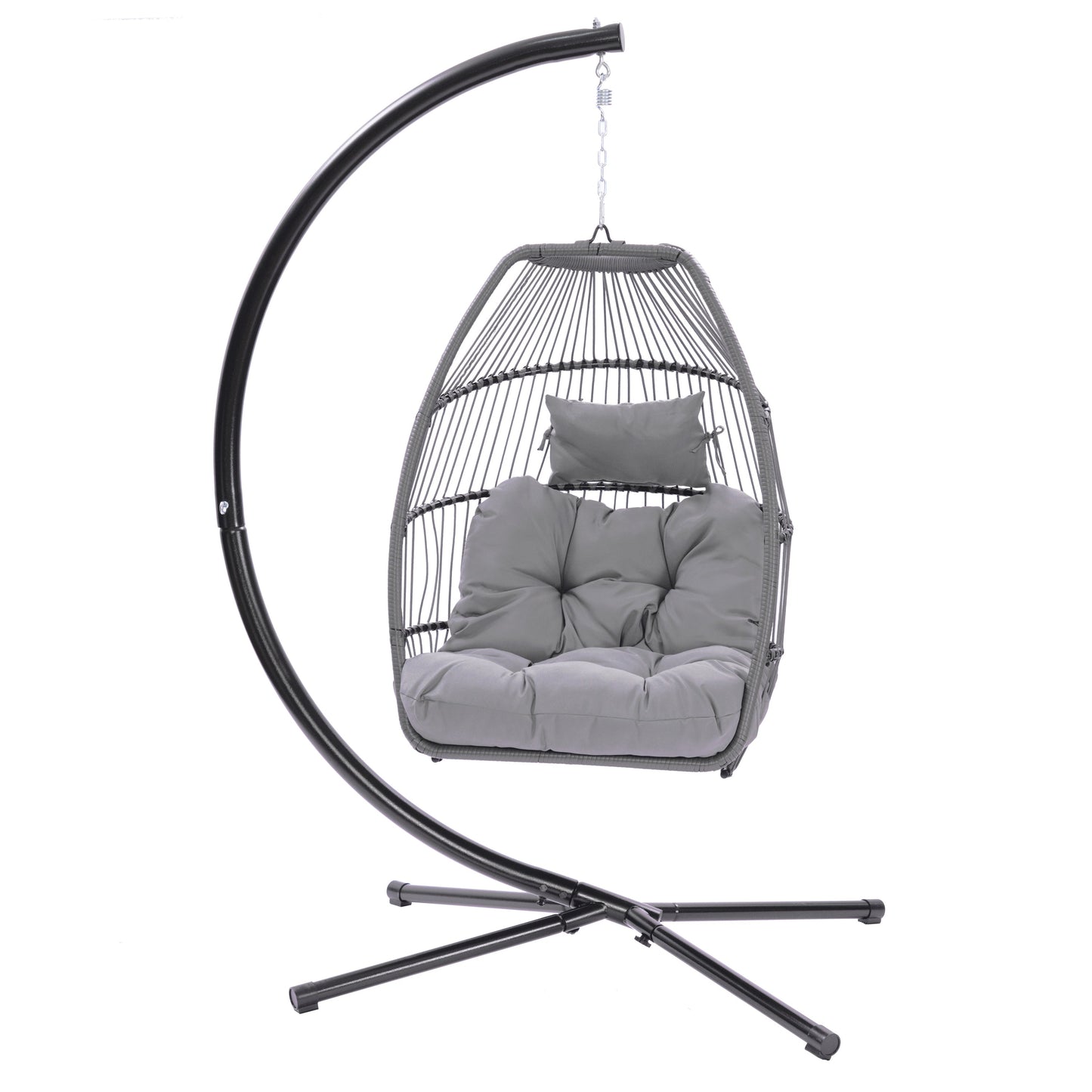 Outdoor Patio Wicker Folding Hanging Chair,Rattan Swing Hammock Egg Chair With C Type Bracket, With Cushion And Pillow-2