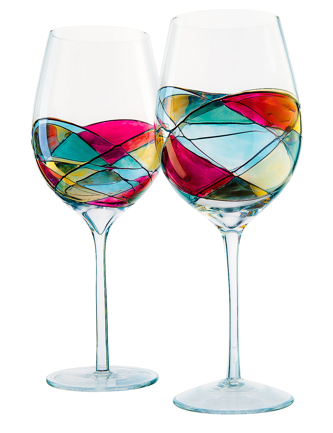 The Wine Savant Artisanal Hand Painted Renaissance Romantic Stain-glassed Windows Wine Glasses Set of 2 - Gift Idea for Her, Him, Birthday, Housewarming - Extra Large Goblets 29OZ (Stemmed)-3