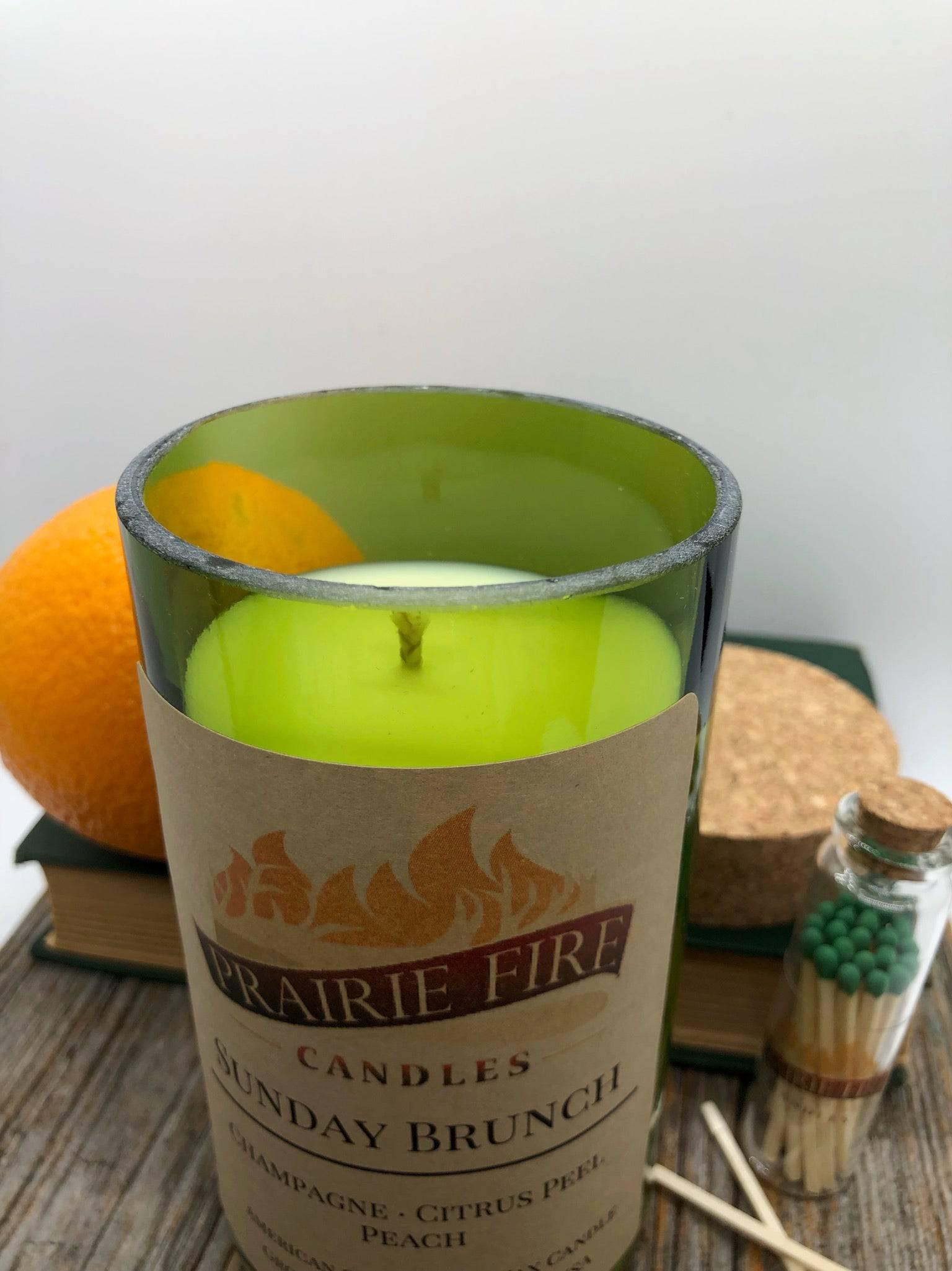 Sunday Brunch Soy Wax Candle | Repurposed Wine Bottle Candle Natural Cork | Handmade in USA Candle | Eco-Friendly Candle | Non-Toxic Soy Candle-0