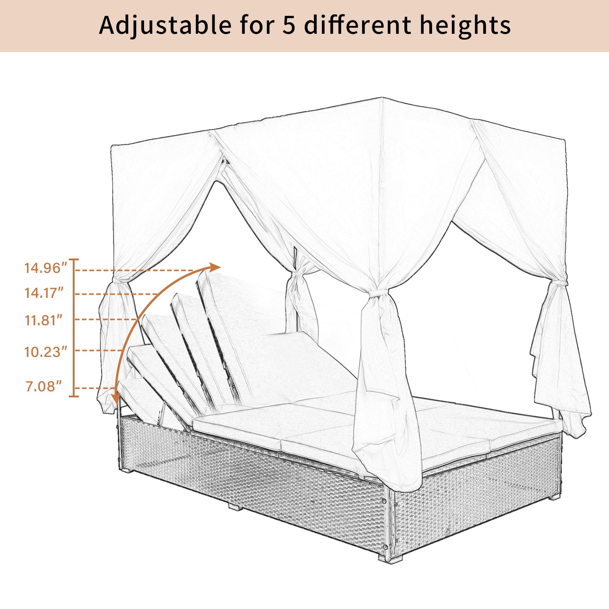 U_STYLE Outdoor Patio Wicker Sunbed Daybed with Cushions, Adjustable Seats-13