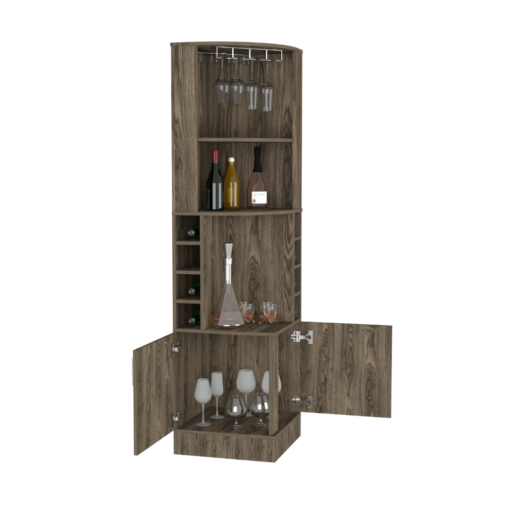 Bar Cabinet Papprika, 8 Wine Cubbies, Double Door, Dark Walnut Finish-3