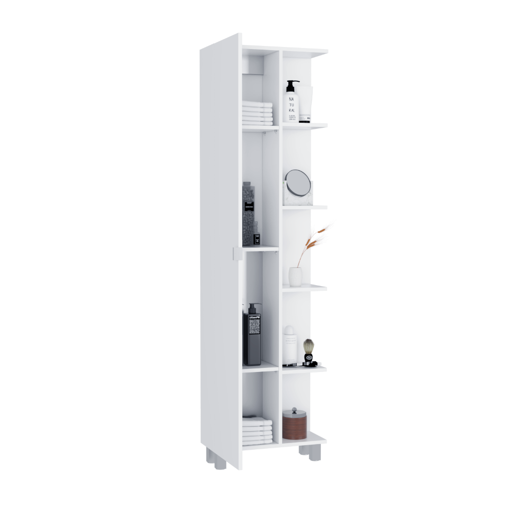 Corner Cabinet Womppi, Five Open Shelves, Single Door, White Finish-5