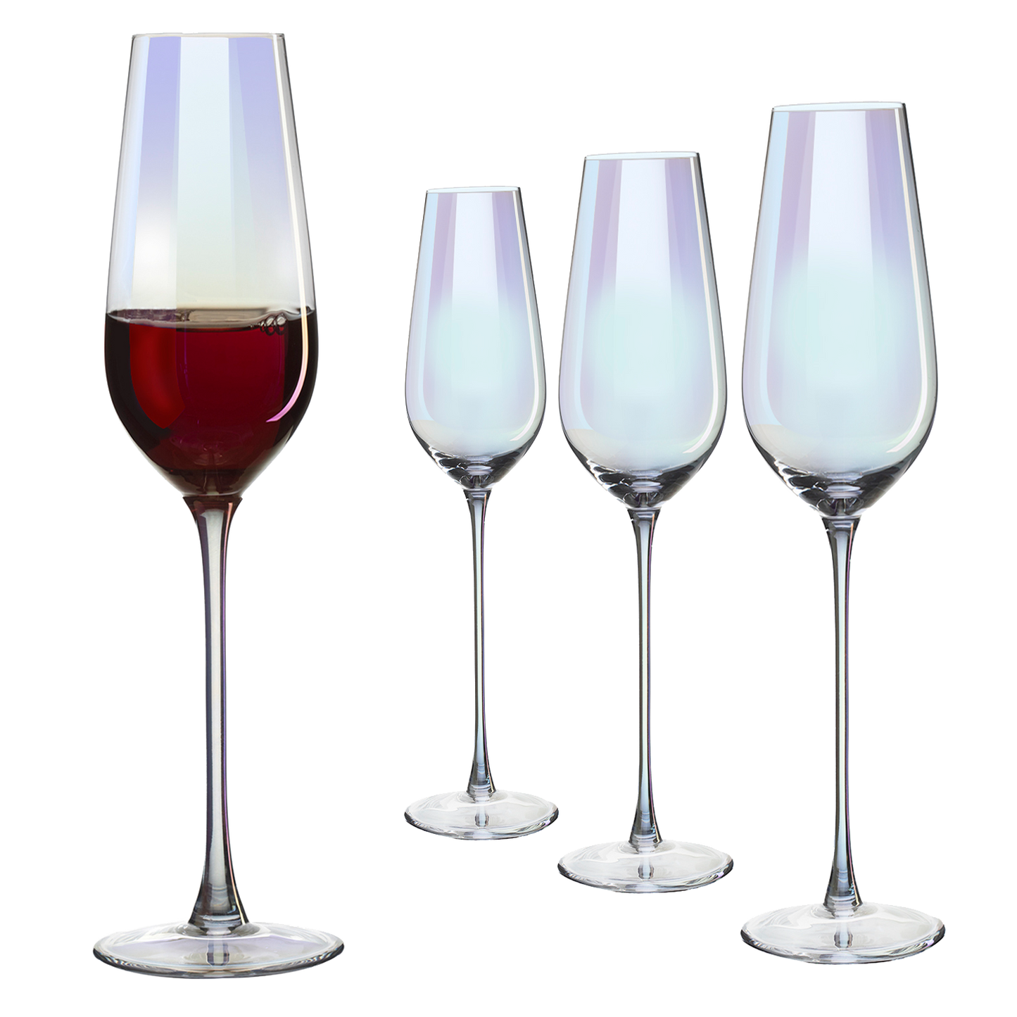 The Wine Savant Iridescent Glasses - Crystal Luster Radiance Set of 4 - Rainbow Colored Stemware Glassware, Durable Pearl Color Champagne Glasses, An Ethereal Shine (Tall Flutes)-0