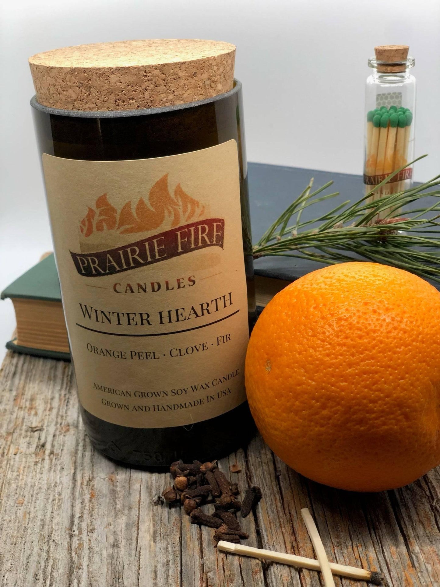 Winter Hearth Soy Wax Candle | Repurposed Wine Bottle Candle Natural Cork | Handmade in USA Candle | Eco-Friendly Candle | Non-Toxic Soy Candle-1