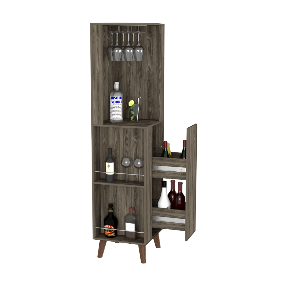 Corner Bar Cabinet Plex, Cup Rack, Two External Shelves, Dark Brown Finish-8