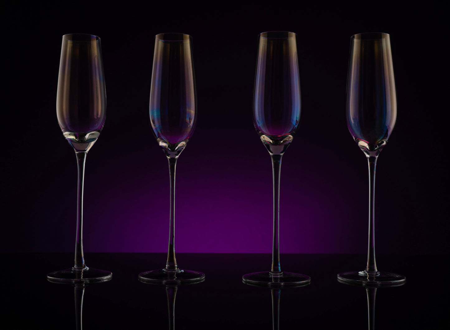 The Wine Savant Iridescent Glasses - Crystal Luster Radiance Set of 4 - Rainbow Colored Stemware Glassware, Durable Pearl Color Champagne Glasses, An Ethereal Shine (Tall Flutes)-1