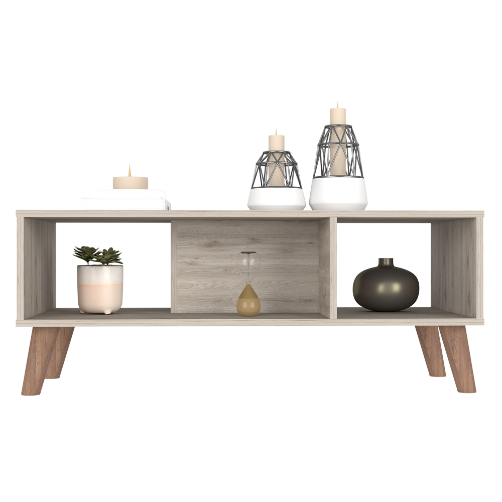 Coffee Table Plex, Two Open Shelves, Four Legs, Light Gray Finish-5