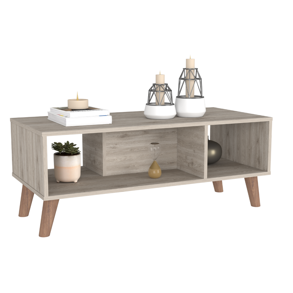 Coffee Table Plex, Two Open Shelves, Four Legs, Light Gray Finish-4