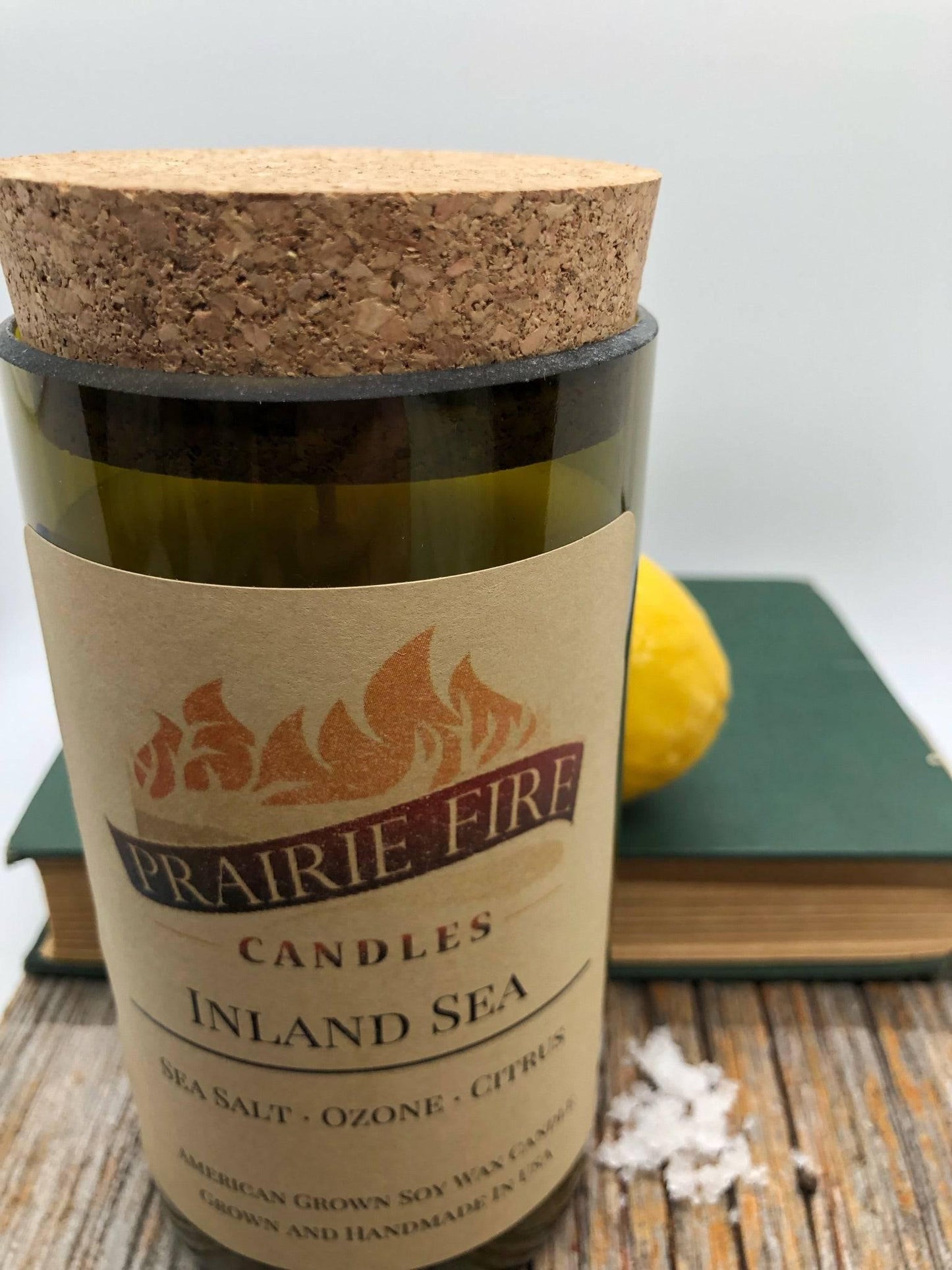 Inland Sea Soy Wax Candle | Repurposed Wine Bottle Candle Natural Cork | Handmade in USA Candle | Eco-Friendly Candle | Non-Toxic Soy Candle-1