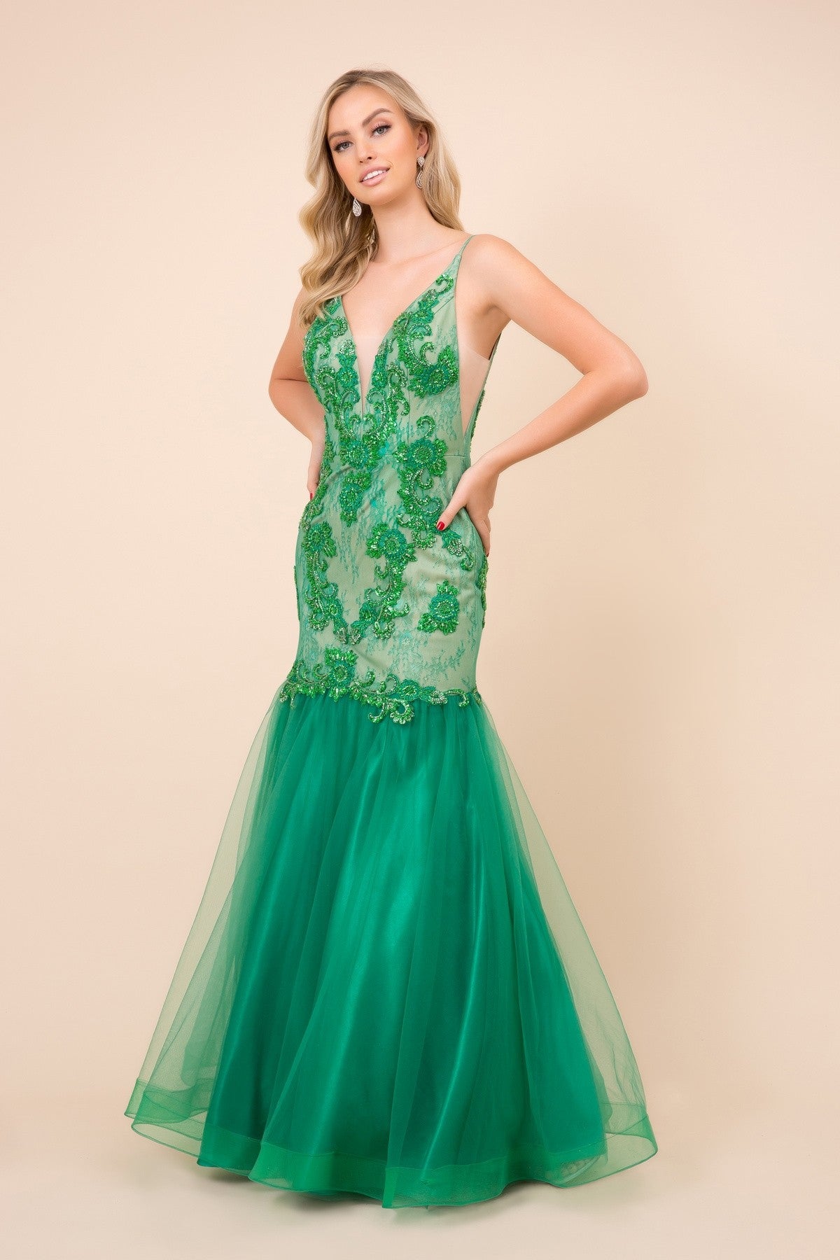 Sheer Side Cutouts Mermaid Long Prom Dress NXE185-0