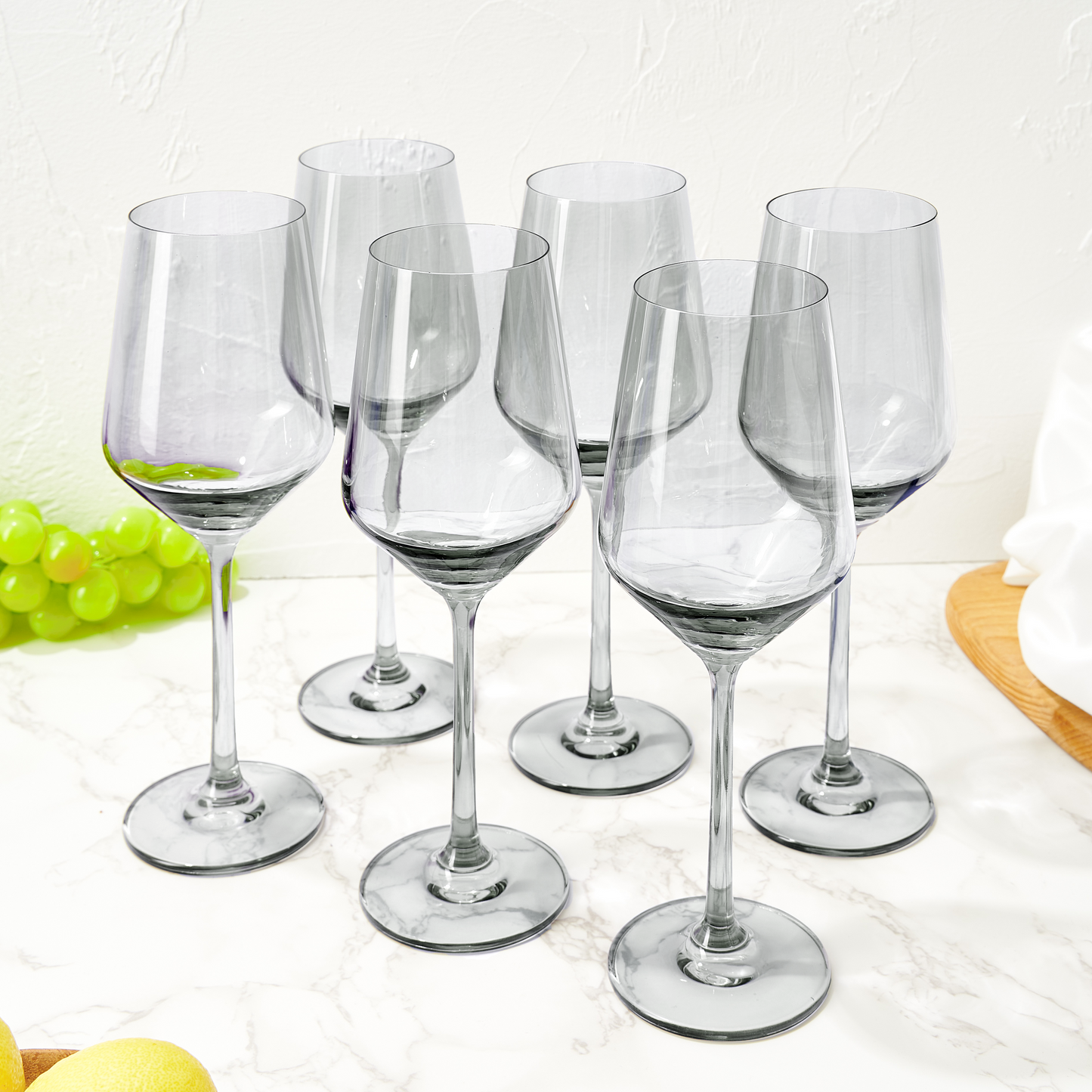 Colored Wine Glass Set, 12oz Glasses Set of 6 Baby Shower Gender Reveal Boy or Girl Decor Baby Announcement Unique Italian Style Tall Stemmed for White & Red Wine Elegant Glassware (Smoke Grey)-1