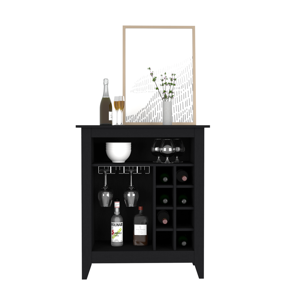 Bar Cabinet Castle, One Open Shelf, Six Wine Cubbies, Black Wengue Finish-2