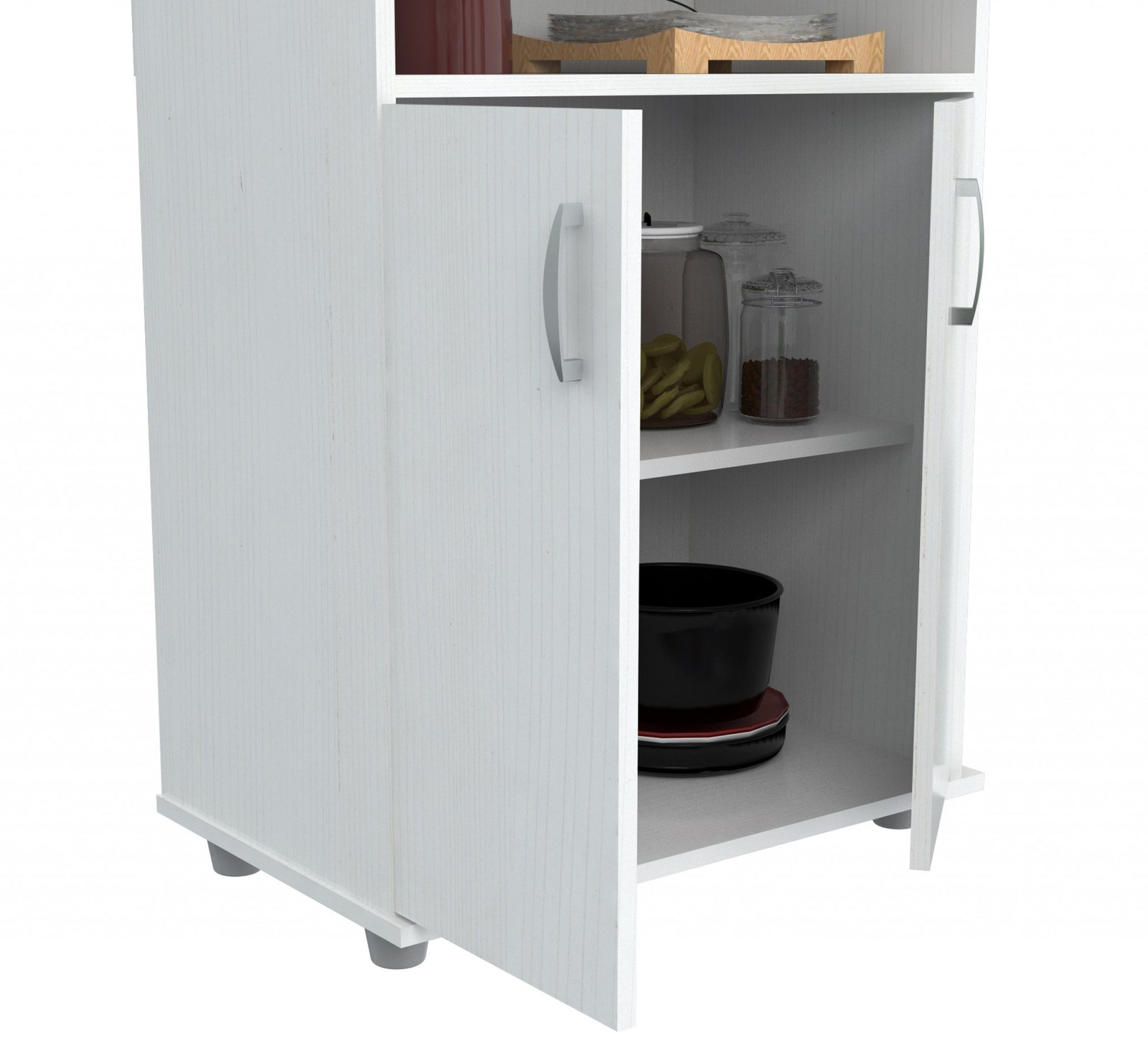 White Finish Wood Microwave Cart with Cabinet-1