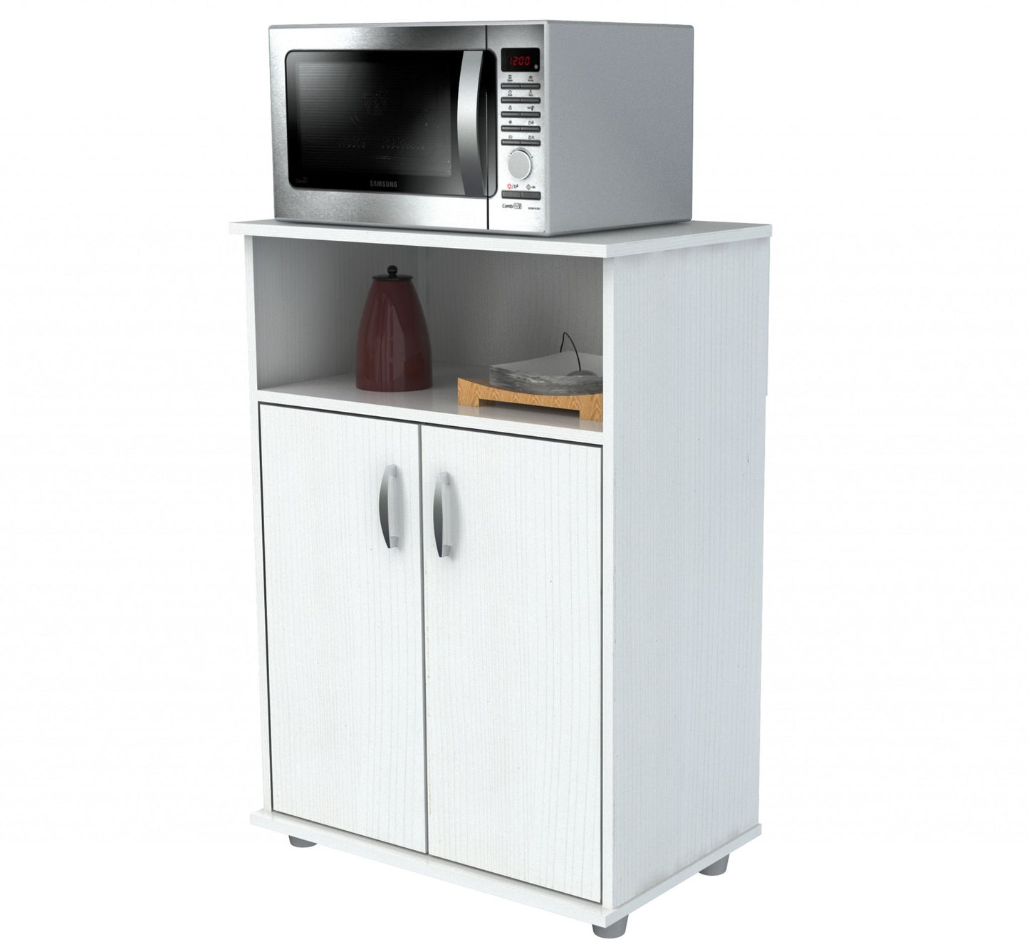 White Finish Wood Microwave Cart with Cabinet-3