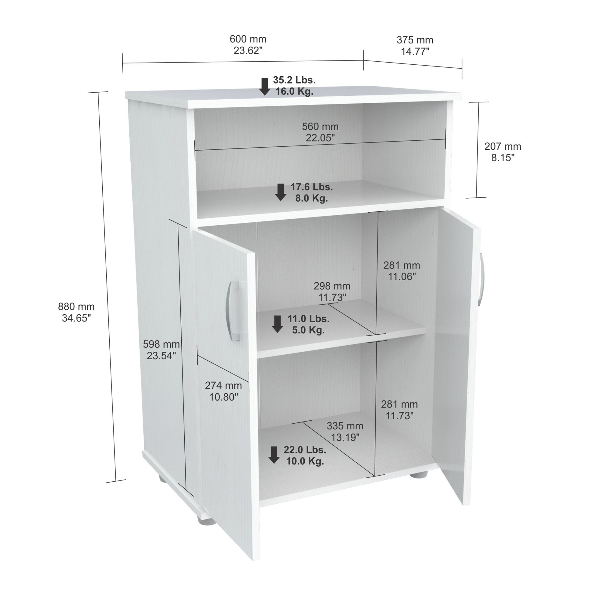 White Finish Wood Microwave Cart with Cabinet-5