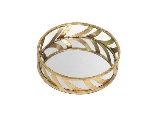 14 x 14 x 4 Gold Streamline Mirror  Tray-0