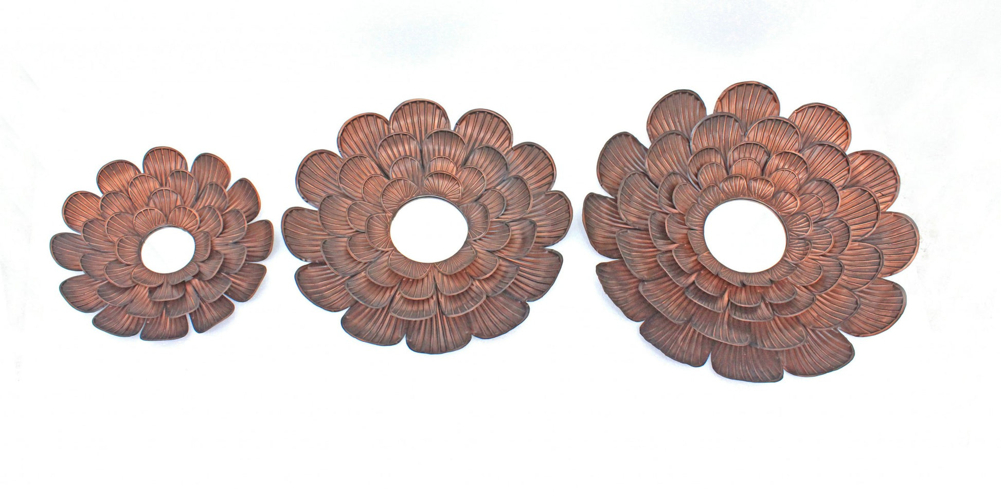 31 x 31 x 3.5 Copper 3 Piece Vintage Blooming Flower Metal - Wall Mirror-0