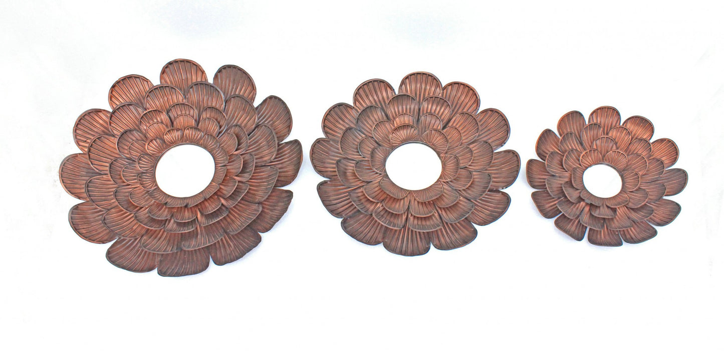 31 x 31 x 3.5 Copper 3 Piece Vintage Blooming Flower Metal - Wall Mirror-2
