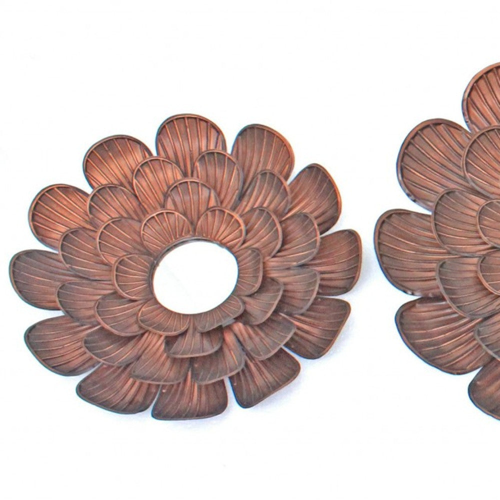 31 x 31 x 3.5 Copper 3 Piece Vintage Blooming Flower Metal - Wall Mirror-3