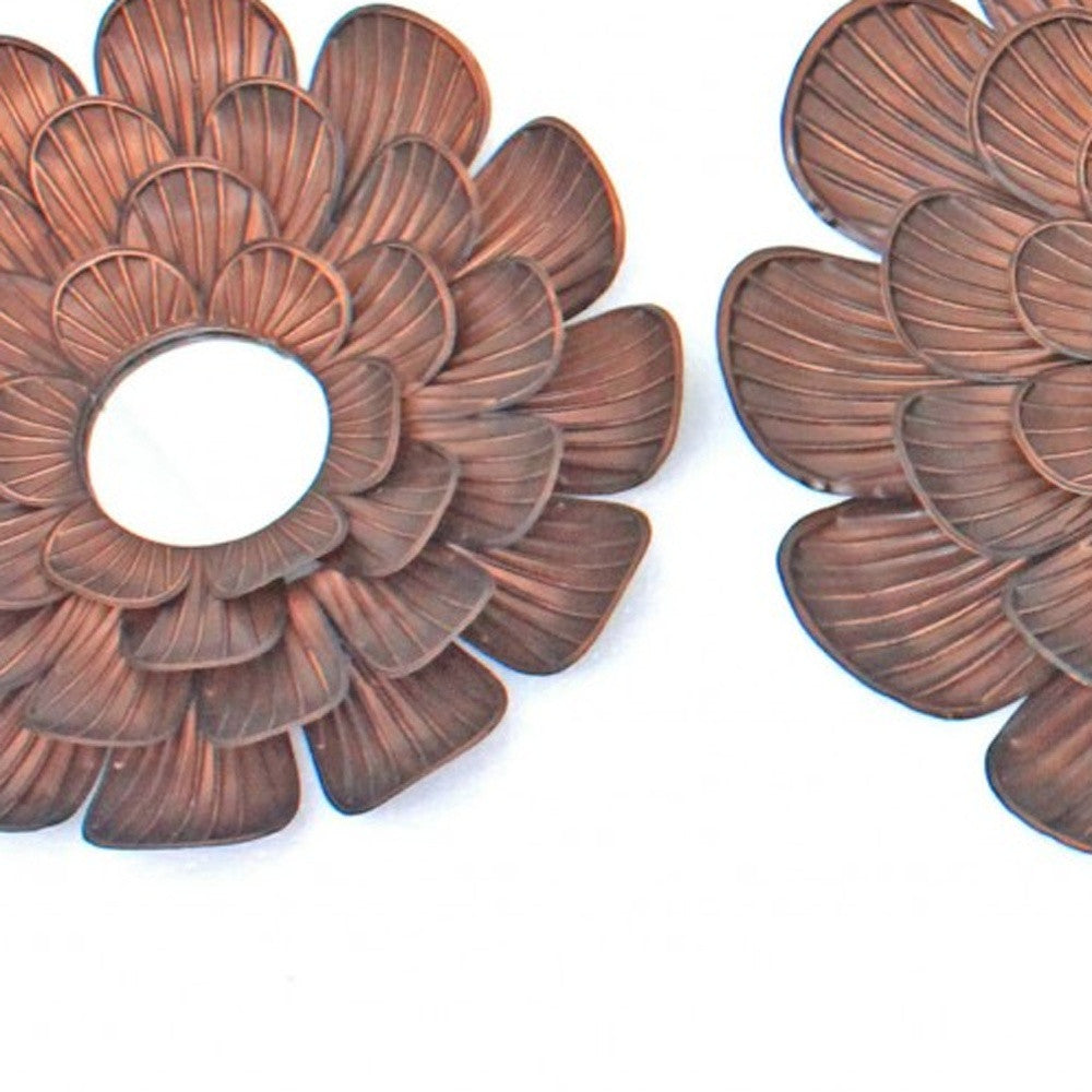 31 x 31 x 3.5 Copper 3 Piece Vintage Blooming Flower Metal - Wall Mirror-4