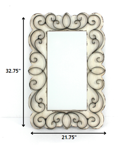 32.75 x 21.75 x 1.25 White Vintage Decorative Wood & Metal  Wall Mirror-1