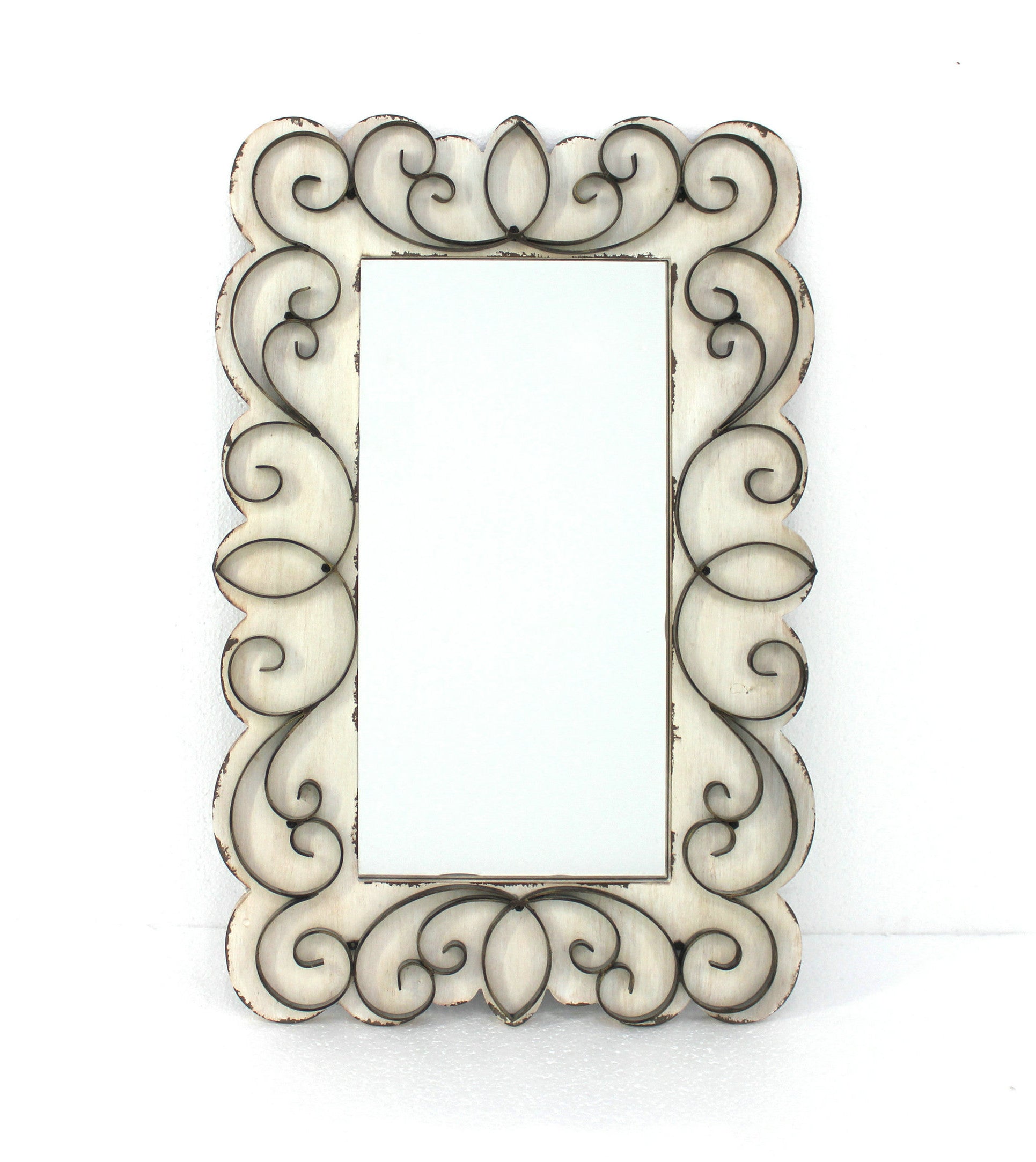 32.75 x 21.75 x 1.25 White Vintage Decorative Wood & Metal  Wall Mirror-2