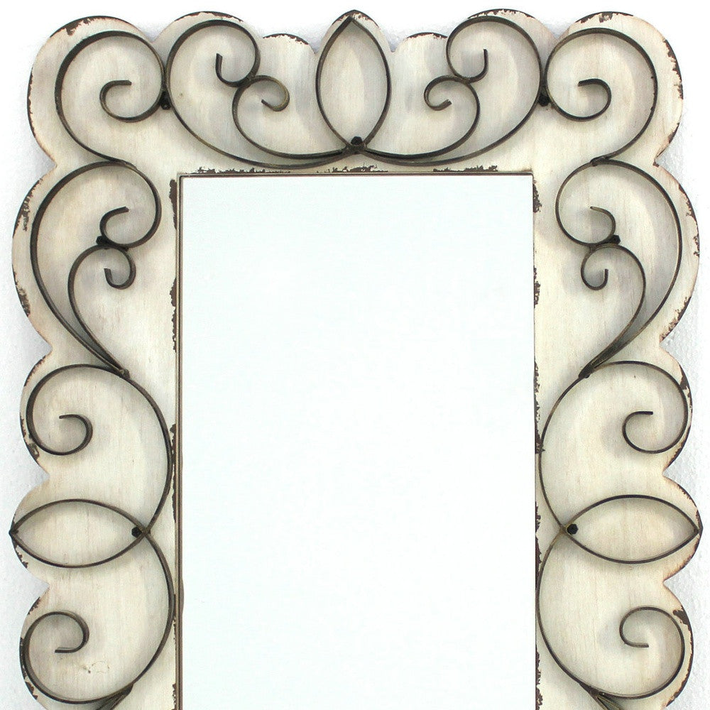 32.75 x 21.75 x 1.25 White Vintage Decorative Wood & Metal  Wall Mirror-3