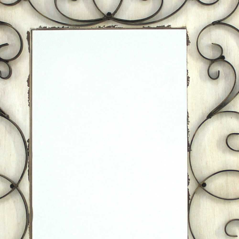 32.75 x 21.75 x 1.25 White Vintage Decorative Wood & Metal  Wall Mirror-4