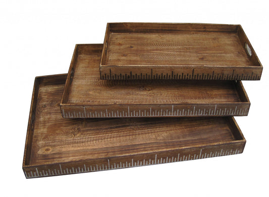 19 X 12 Brown Wood Tray Set-0