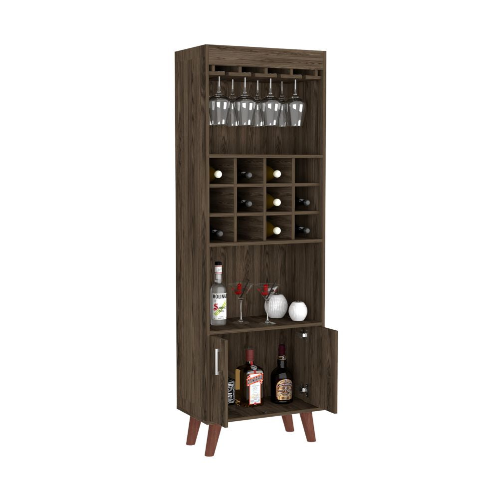 Bar Cabinet Bull, Twelve Wine Cubbies, Rack, Dark Walnut Finish-3