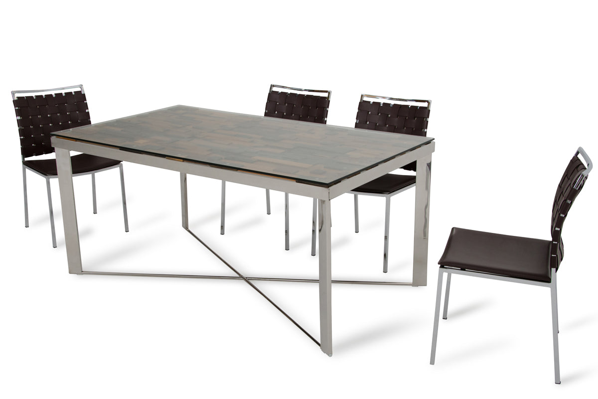 30" Wood  Steel  and Glass Dining Table-0