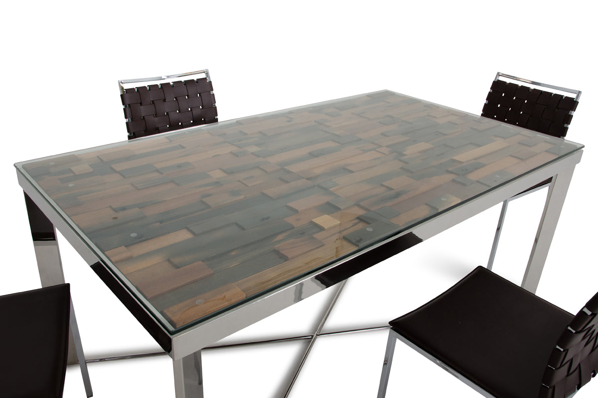 30" Wood  Steel  and Glass Dining Table-1