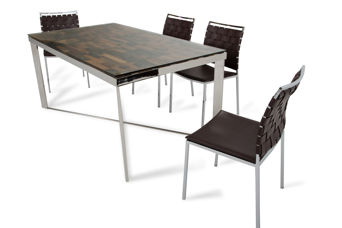 30" Wood  Steel  and Glass Dining Table-4