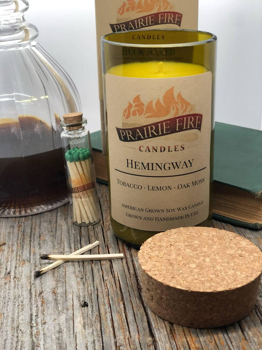 Hemingway Soy Wax Candle | Repurposed Wine Bottle Candle Natural Cork | Handmade in USA Candle | Eco-Friendly Candle | Non-Toxic Soy Candle-0