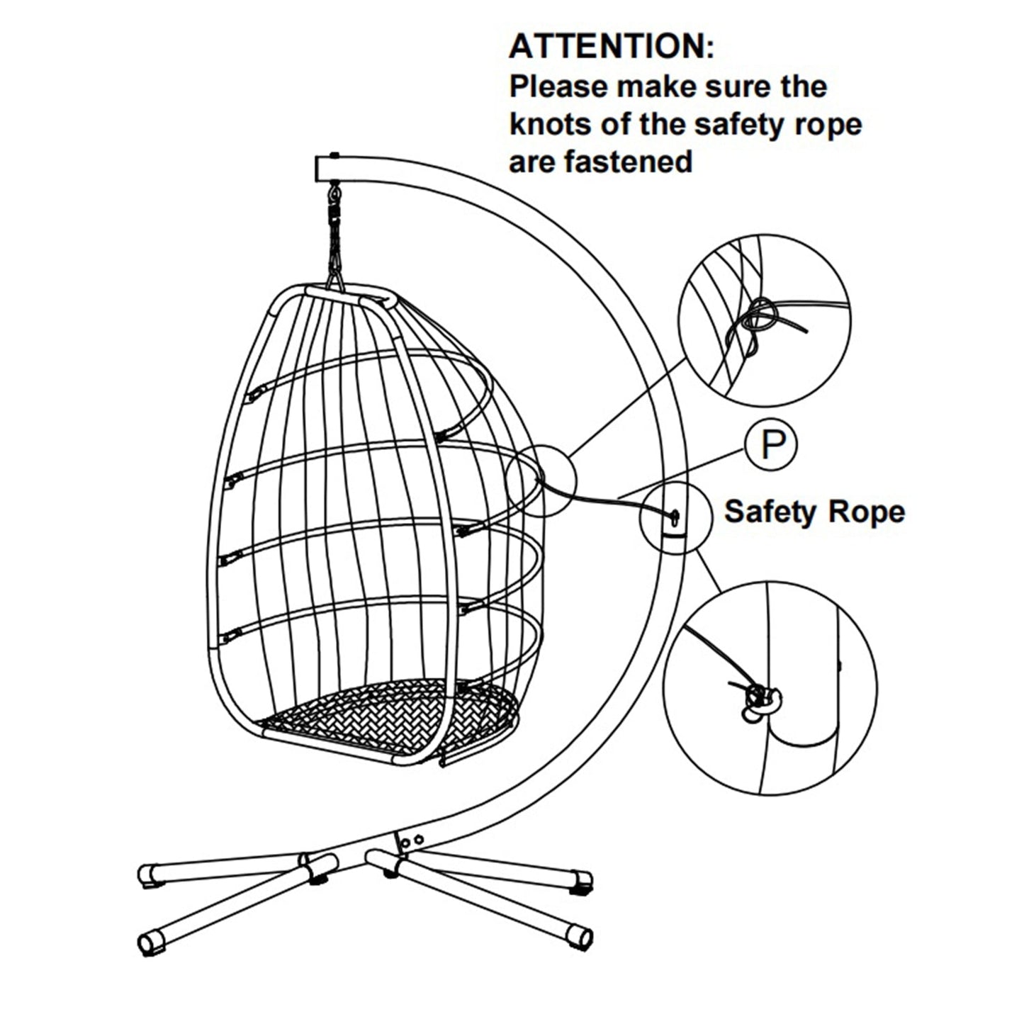 Outdoor Patio Wicker Folding Hanging Chair,Rattan Swing Hammock Egg Chair With C Type Bracket, With Cushion And Pillow-8