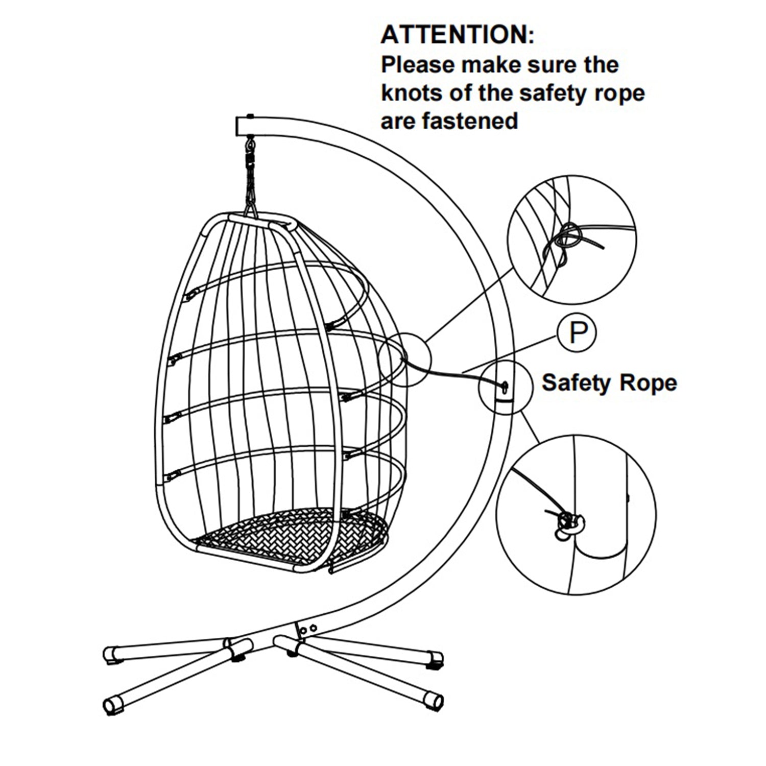 Outdoor Patio Wicker Folding Hanging Chair,Rattan Swing Hammock Egg Chair With C Type Bracket, With Cushion And Pillow-8