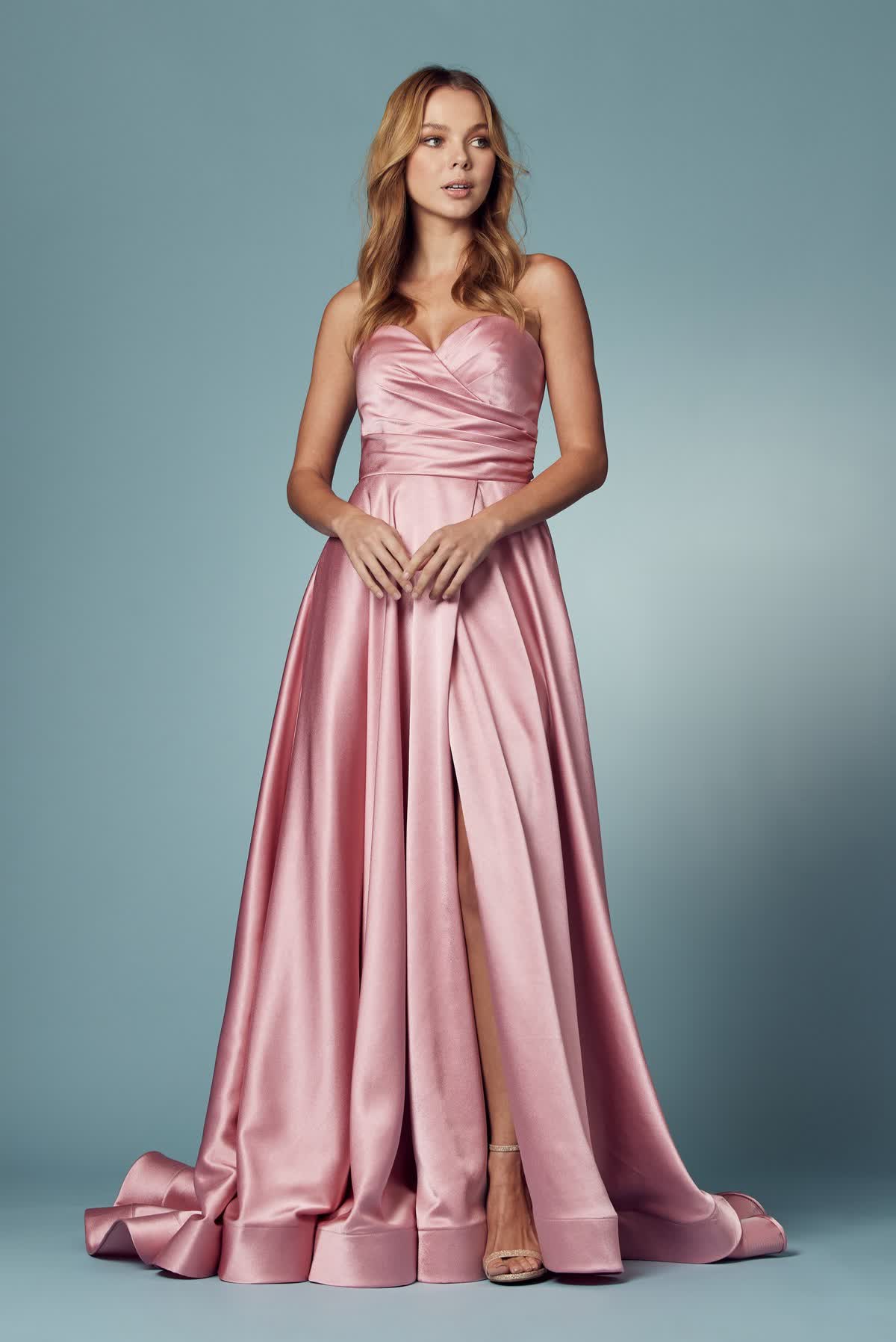 Strapless Satin High Slit Long Prom Dress NXR1036-1