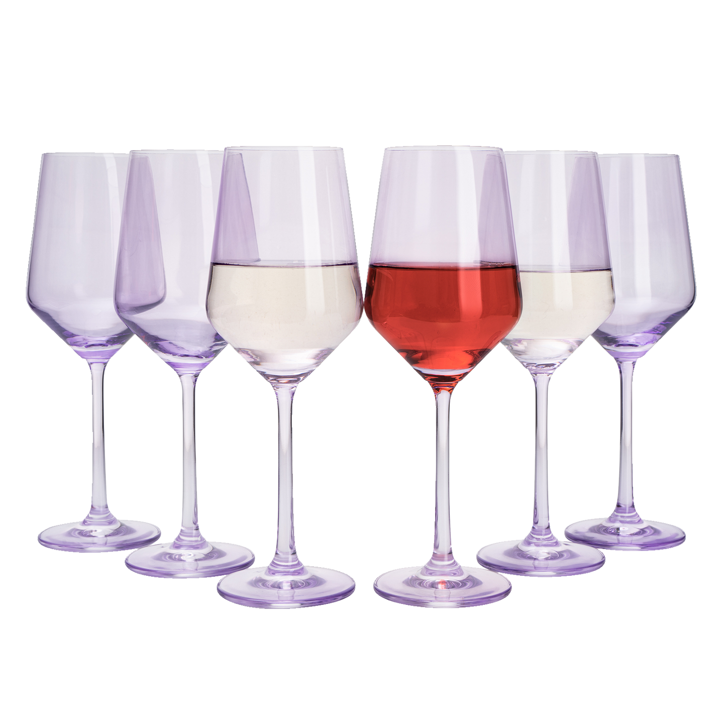 Set of 6 Colored Wine Glasses - 12 oz Hand Blown Italian Style Crystal Bordeaux Wine Glasses - Premium Stemmed Colored Glassware - Unique Drinking Glasses (6, Lavender Purple)-0