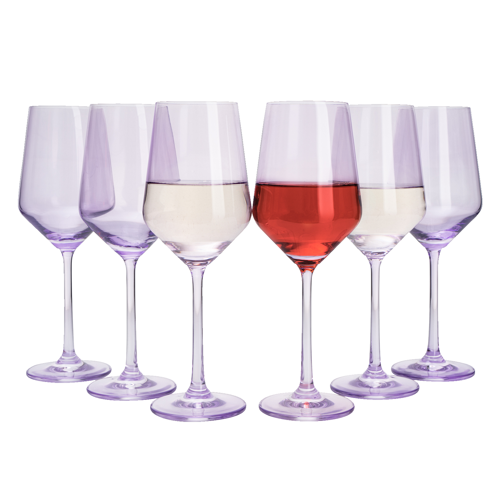 Set of 6 Colored Wine Glasses - 12 oz Hand Blown Italian Style Crystal Bordeaux Wine Glasses - Premium Stemmed Colored Glassware - Unique Drinking Glasses (6, Lavender Purple)-0