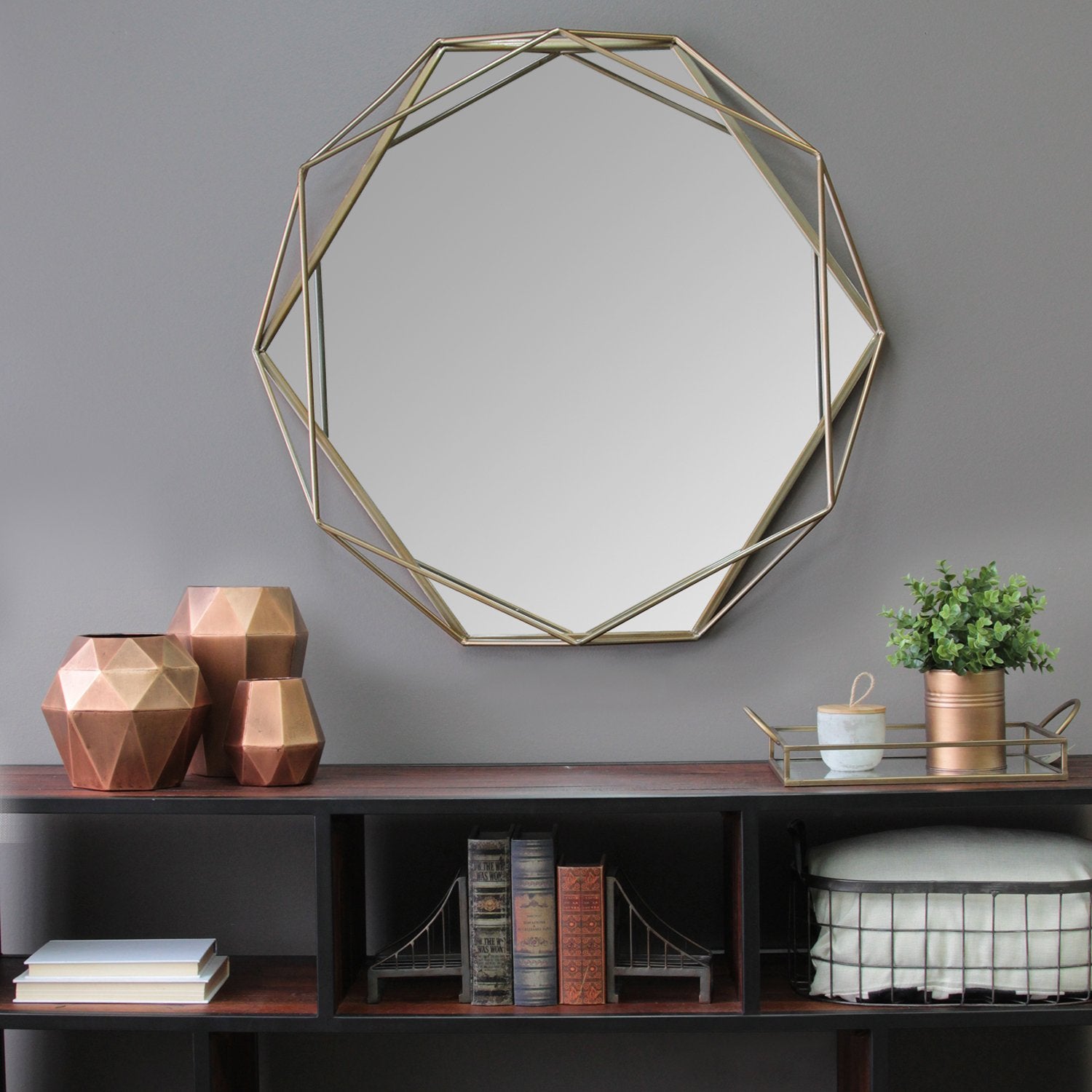 Gold Metal Octagon Framed Wall Mirror-1