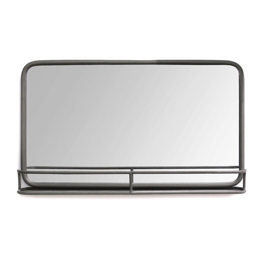 24 Chic Rectangular Gunmetal Framed Mirror with Shelf-0