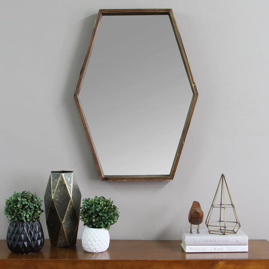 Dark Wood Hexagonal Frame Wall Mirror-0