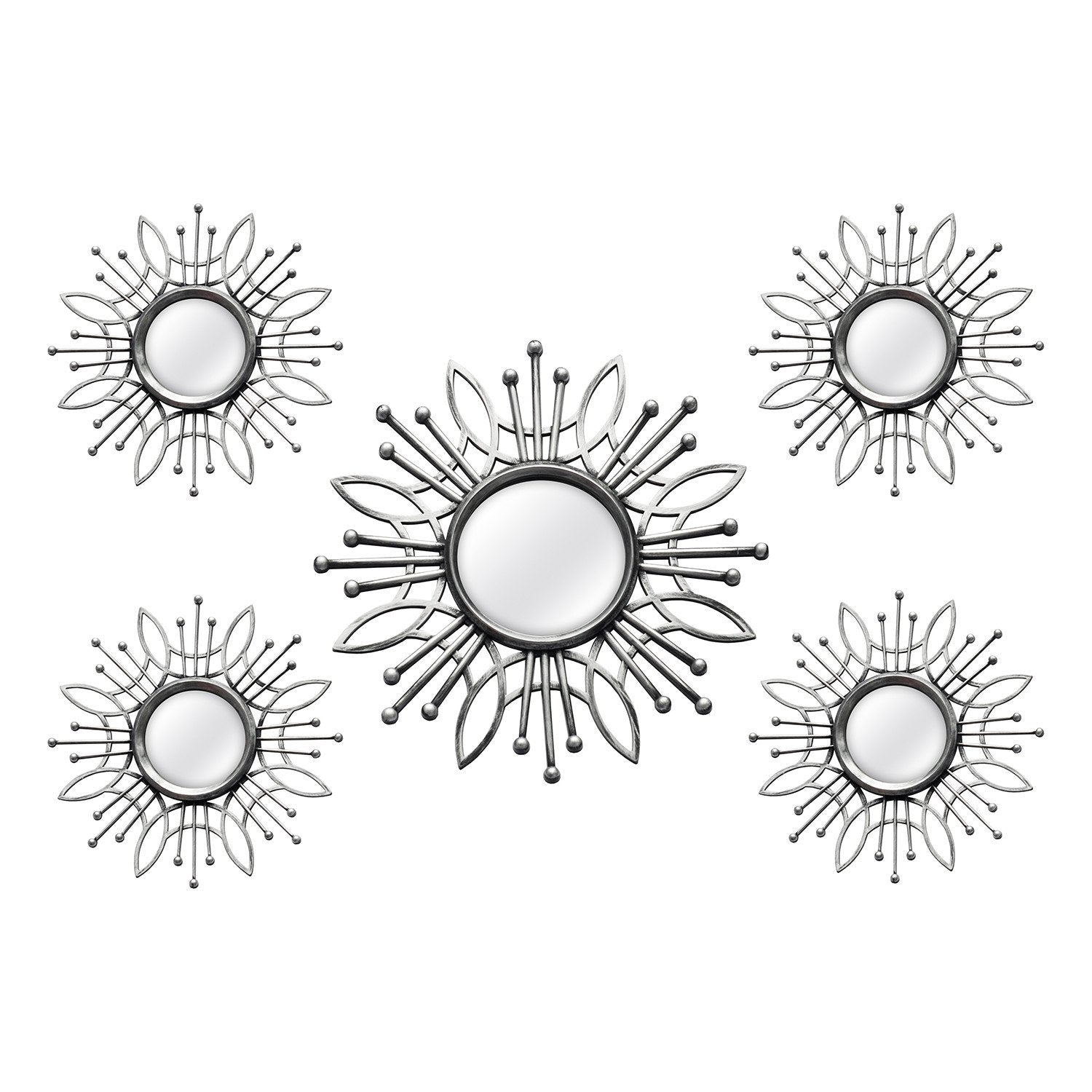 15.5 Round Silver Burst Metal Framed Wall Mirror-0