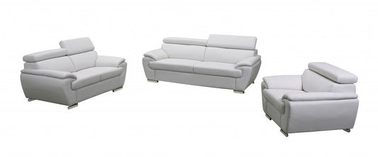 114" Captivating White Leather Sofa Set-0