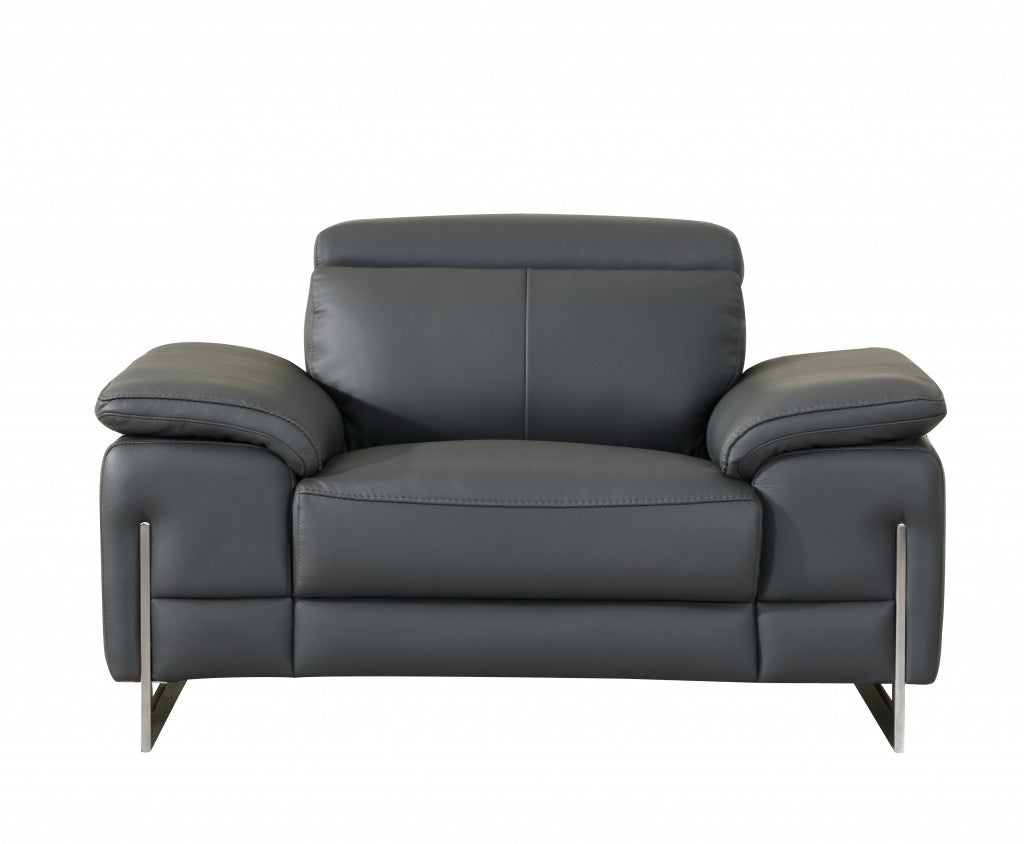93" Tasteful Dark Grey Leather Sofa Set-2