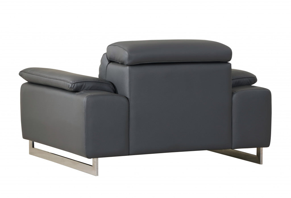 93" Tasteful Dark Grey Leather Sofa Set-3