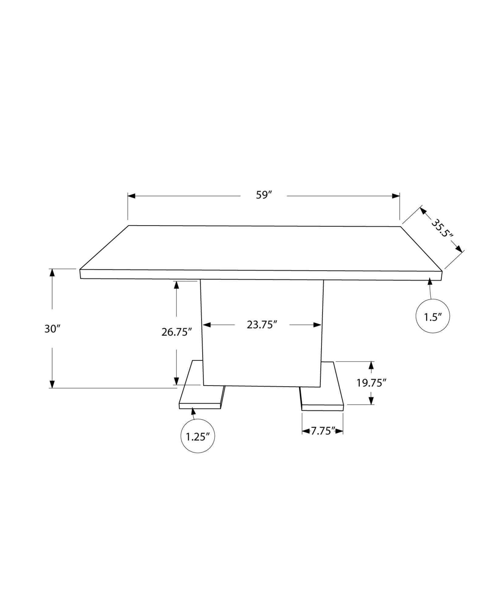 35.5" x 59" x 30" White Metal  Dining Table-2