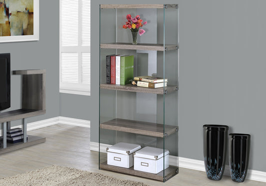 60" Particle Board and Clear Tempered Glass Bookcase-0