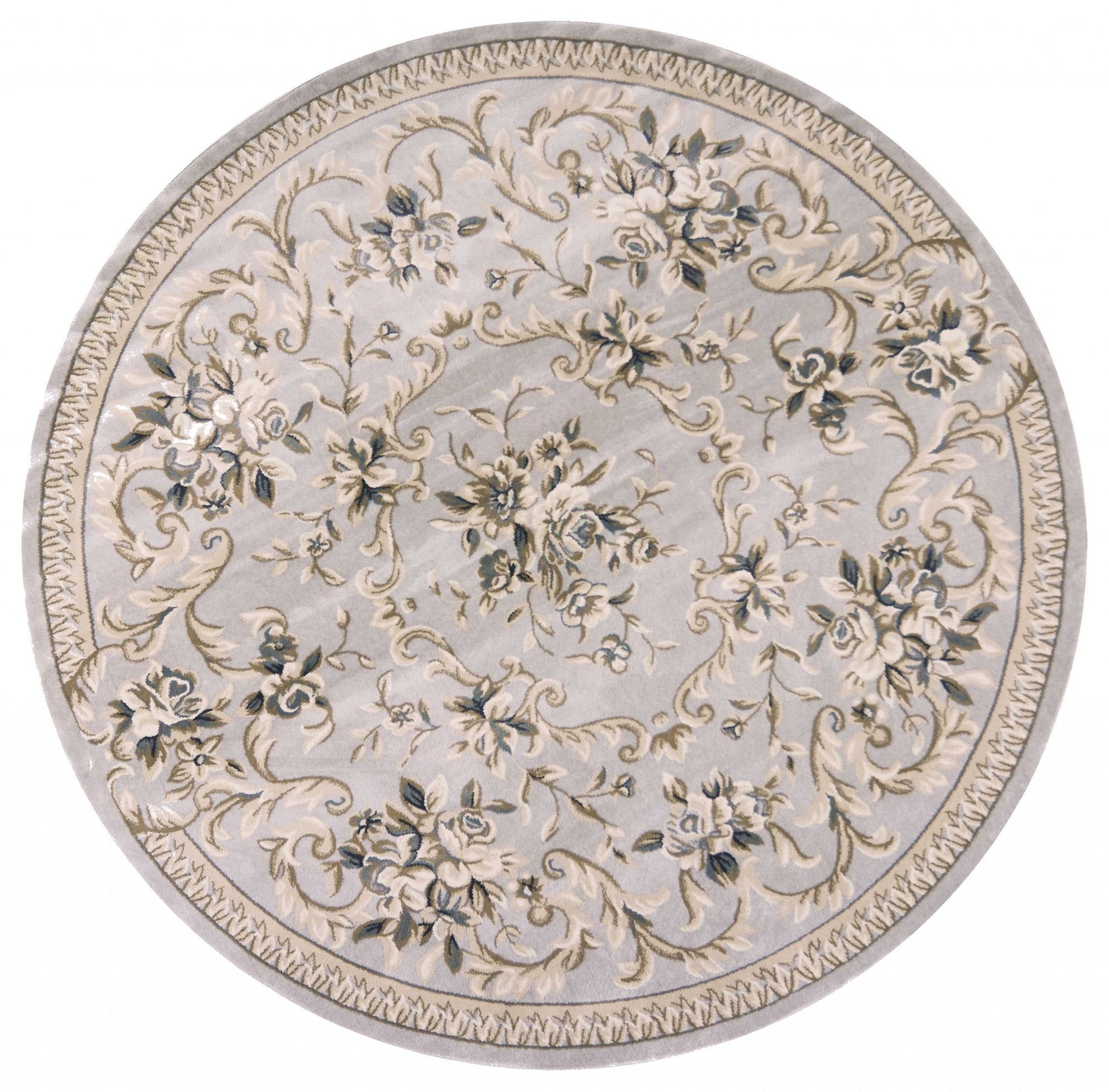 8' Light Grey Floral Round Indoor Area Rug-0